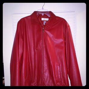 Red leather coat